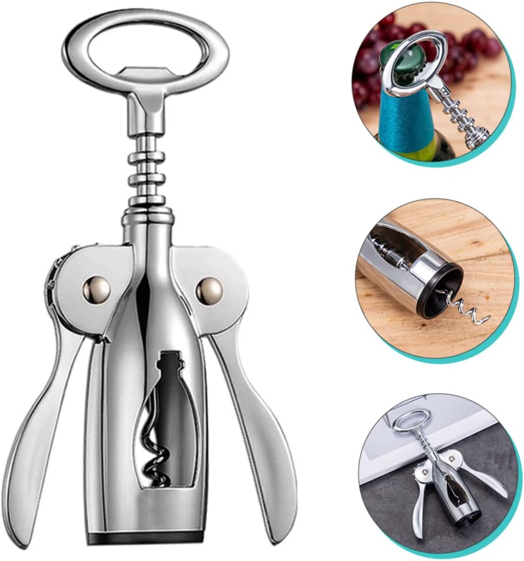 IMIKEYA Reusable Zinc Alloy Wing Corkscrew Wine Opener Cap Remover Manual Bottle Opener for Home Bar Picnic and Party Use