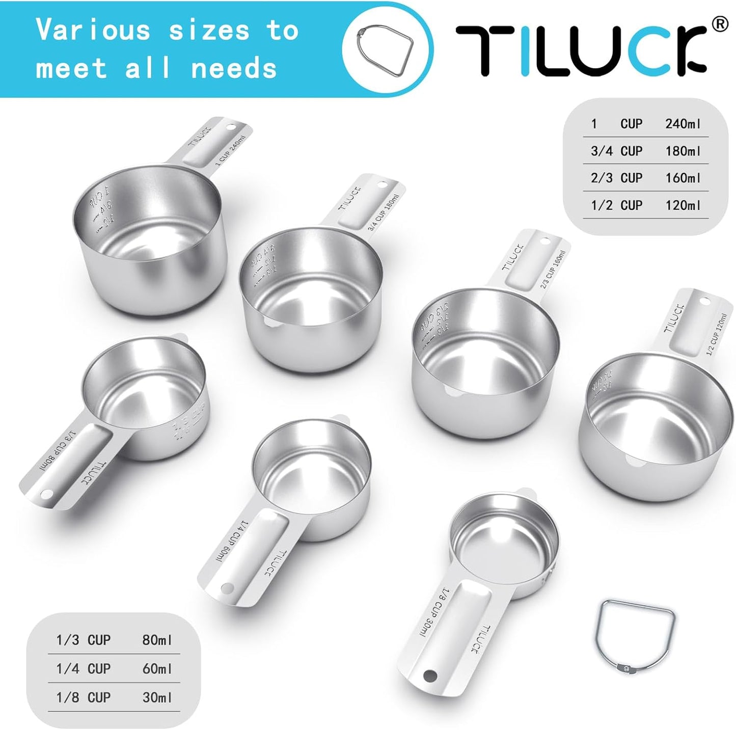 TILUCK Stainless Steel Measuring Cups Set,Kitchen Gadgets for Cooking & Baking,Set of 5