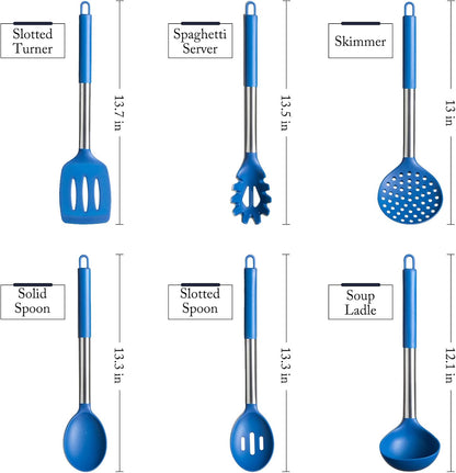 Silicone Kitchen Utensils Set 34 Pieces 450 °F Heat Resistant - Grey Cooking Utensils-Set for Nonstick Cookware - Silicone Spatulas Set, Stainless Steel Handle & Other Kitchen accessories