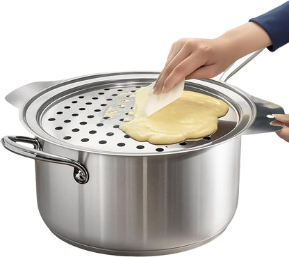 Premium Grade Stainless Steel Spaetzle Maker with Anti-slip Rubber Handle, Spider Strainer Skimmer, Silicone Scraper and Plastic Brush, Homemade German Egg Noodle Dumpling Making Tool Set