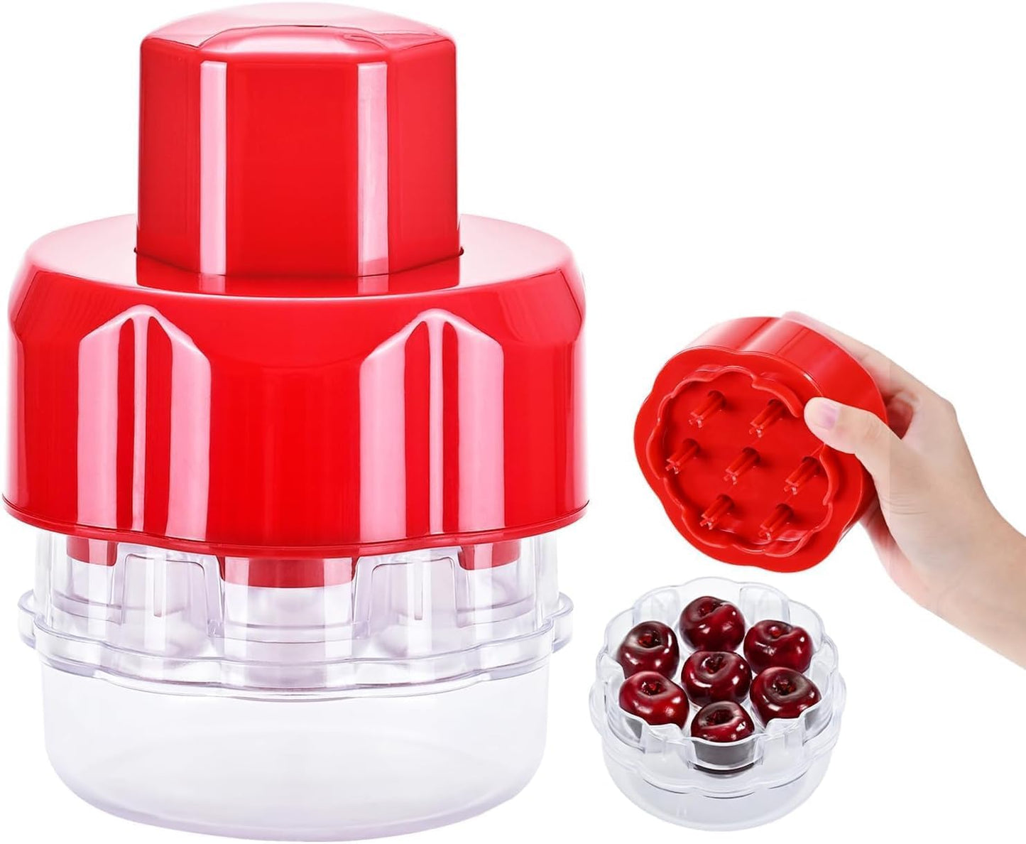 Cherry Pitter Tool with 7 Holes, Multiple Fruit Corer for Kitchen, Easy to Use for Making Cherry Jam - Pit 7 Cherries at Once, Saving Time & Effort (Red)