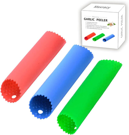 2 Set Silicone Garlic Peeler Easy Roller Tube Useful Garlic Odorfree Kitchen Tool (Black,Clear)