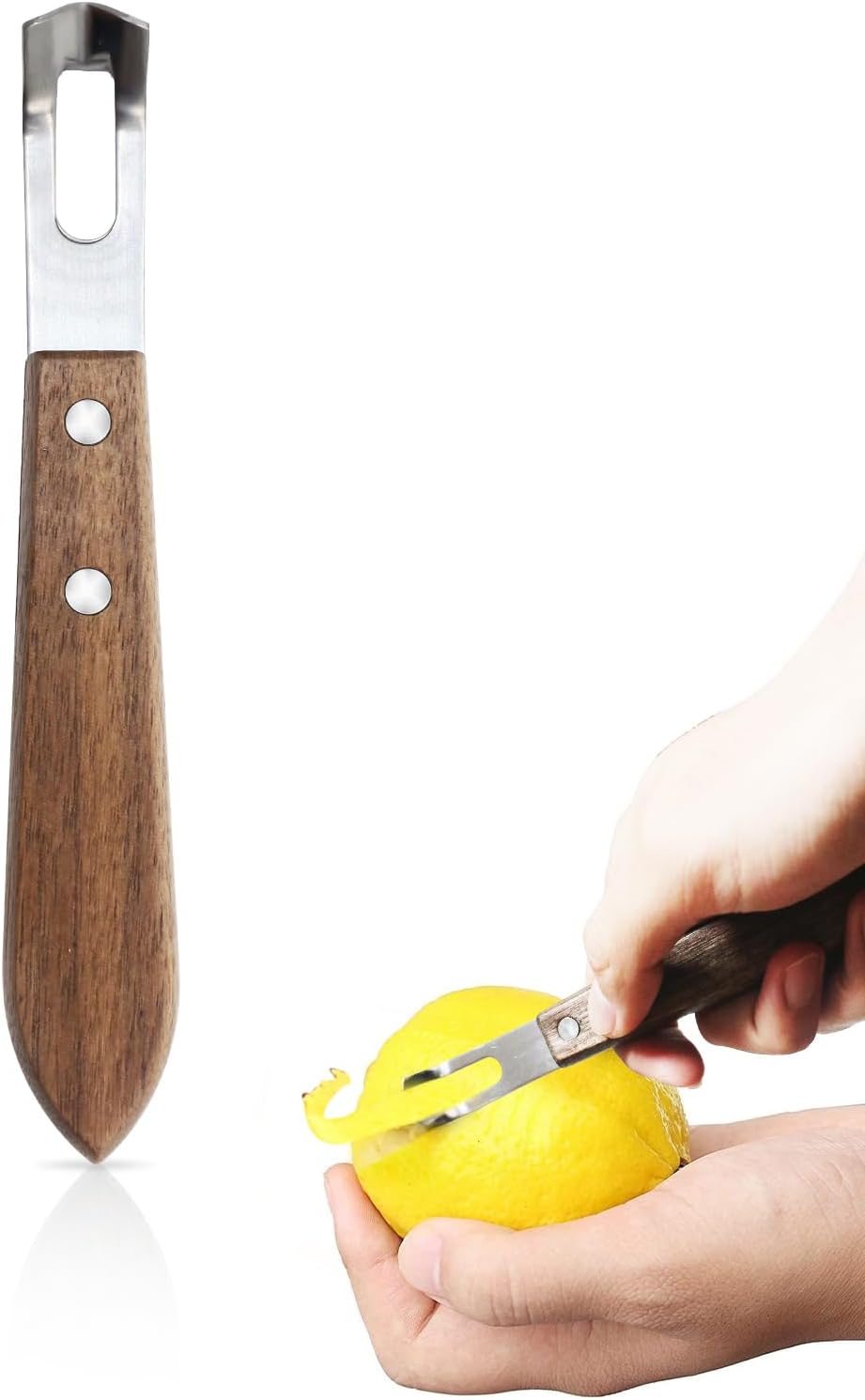 Professional Channel Knife & Citrus Zester Tool - Stainless Steel Lemon Peeler for Cocktails, Bar Tools for Bartenders, Orange Peeler with Walnut Handle for Home Bar, Kitchen, and Cocktail Garnishes