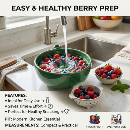 Swirling Berry Washing Bowl, Self-Spinning Fruit & Vegetable Washer with Drain, 360° Vortex Cleaning, Rapid Wash Multipurpose Kitchen Colander, Ideal Gift for Fruit Lovers (Green)