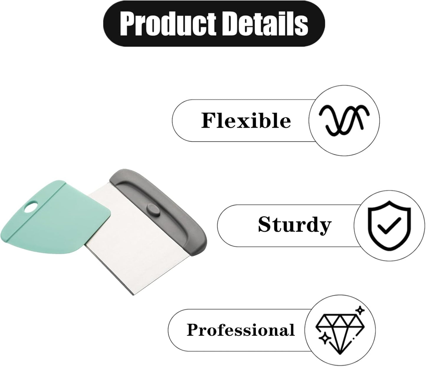 1 Set Bench Bread Scraper Professional Stainless Steel Dough Cutter Pizza Cutter with Grip Handles for Kitchen