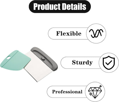 1 Set Bench Bread Scraper Professional Stainless Steel Dough Cutter Pizza Cutter with Grip Handles for Kitchen