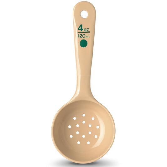 Carlisle FoodService Products Measure Miser Plastic Perforated Measuring Spoon with Short Handle, 4 Ounces, Beige