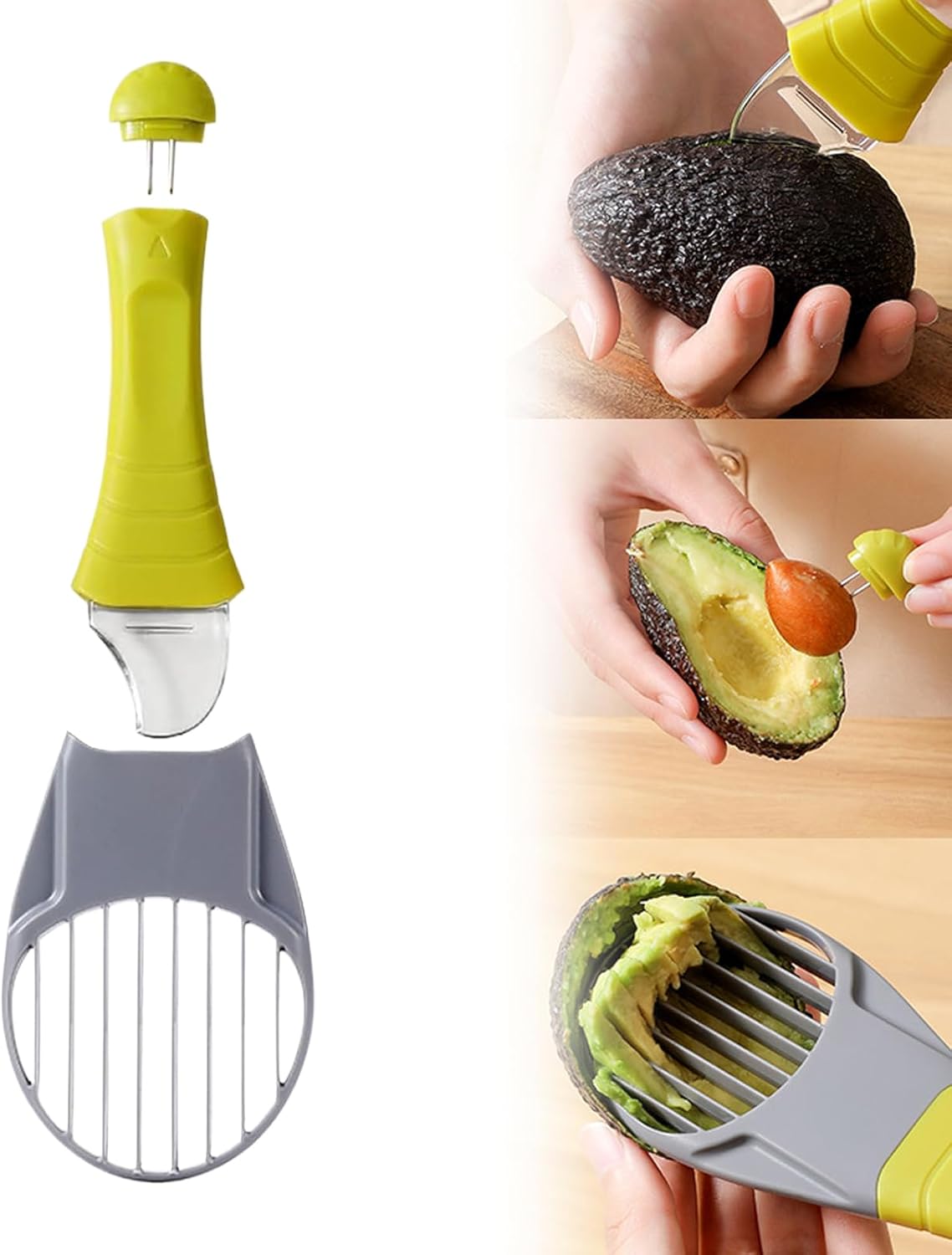 3-in-1 Avocado Slicer Tool with Pit Remover, Avocado Cutter & Peeler, Avocado Cutter Tool,Ergonomic Avocado Knife for Safe Cutting, Avocado Tool for Any Sizes, Avocado Slicers Gift Set