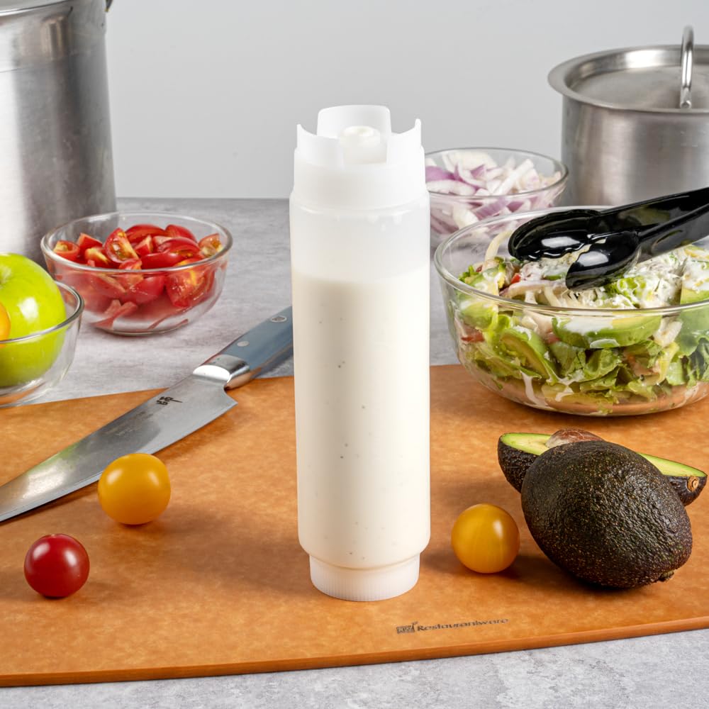 Restaurantware 32oz. FIFO Inverted Plastic Squeeze Bottle with Refill and Dispensing Lids - First In First Out - Perfect for Restaurants Catering and Food Trucks - 1ct box