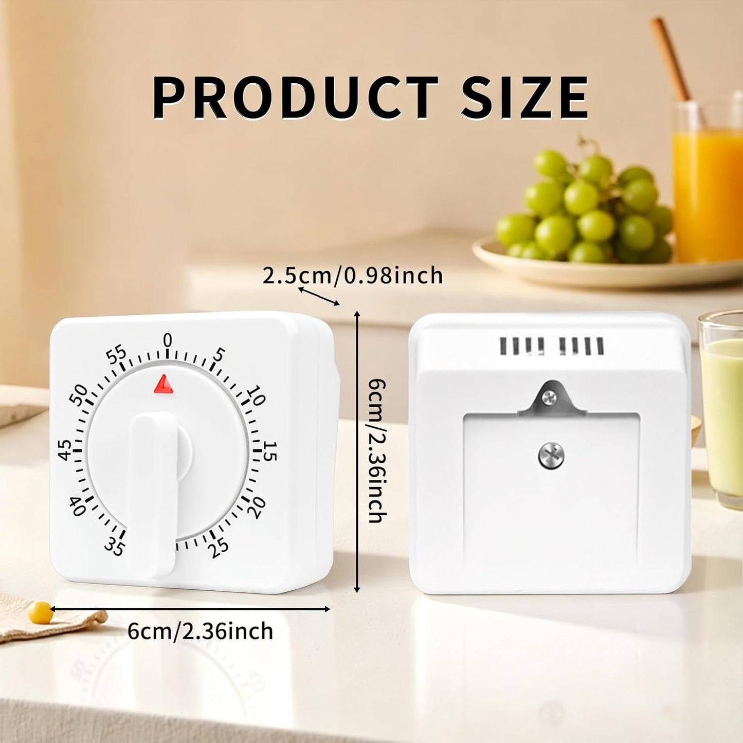 2 Pcs Kitchen Timer Manual : Mechanical, 60 Minute Visual Cooking, Time Management Tools Hour Mini Countdown for Kitchen, Cooking,Baking, Homework, Exercise Auto Off White