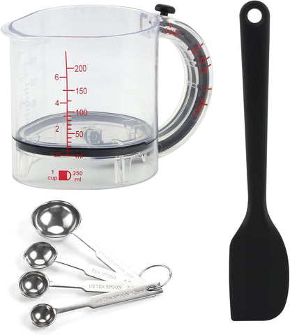 All-in-1 Adjustable Measuring Cup with Stainless Steel Measuring Spoons Set and Silicone Spatulas for Cooking/Baking/Ingredients, Kitchen Utensils Gadgets Cooking Lovers Gift(COLOR:Transparent)
