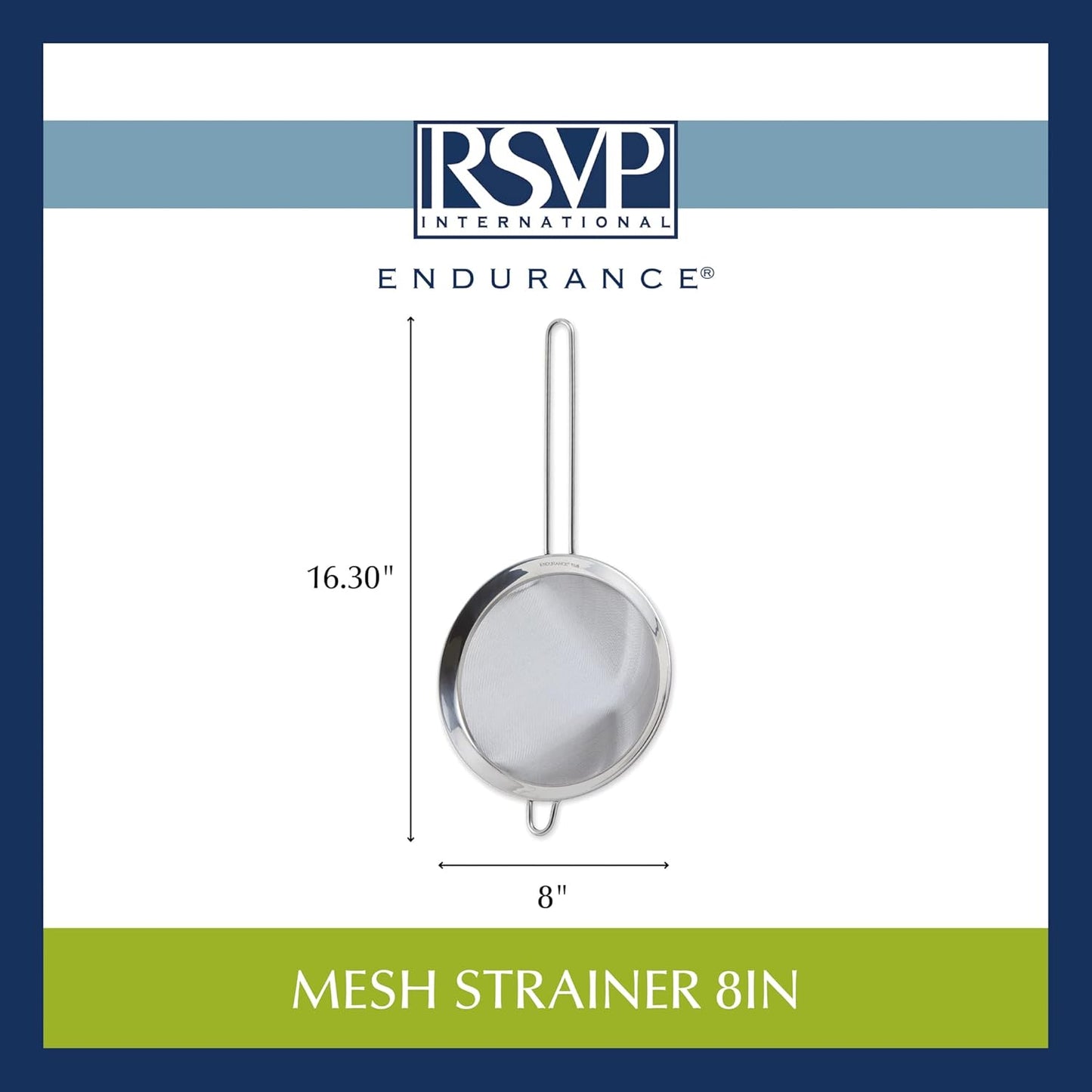 RSVP International Endurance Kitchen Collection, Stainless Steel Fine Mesh Conical Sieve/Colander, Multi-Purpose for Cooking, Baking, Loose Leaf Tea, Bar Strainer Cocktails, 7-Inch
