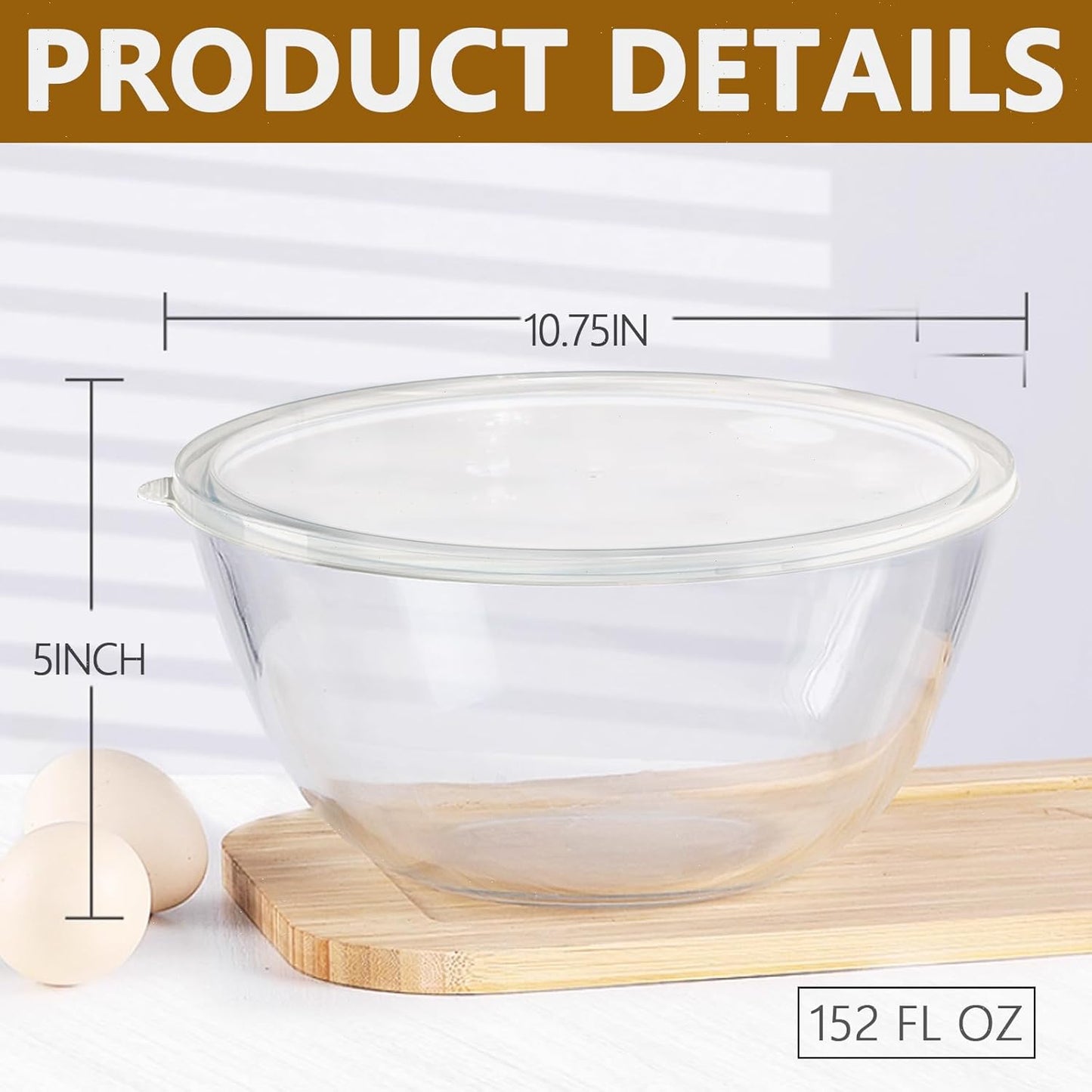 5 Quart Deep Big Glass Bowl with Lid,10 Inch Large Glass Mixing Bowl for Sourdough Bread Kitchen Salad Bread Storage, For Prepping, Marinating & Brining Kimch