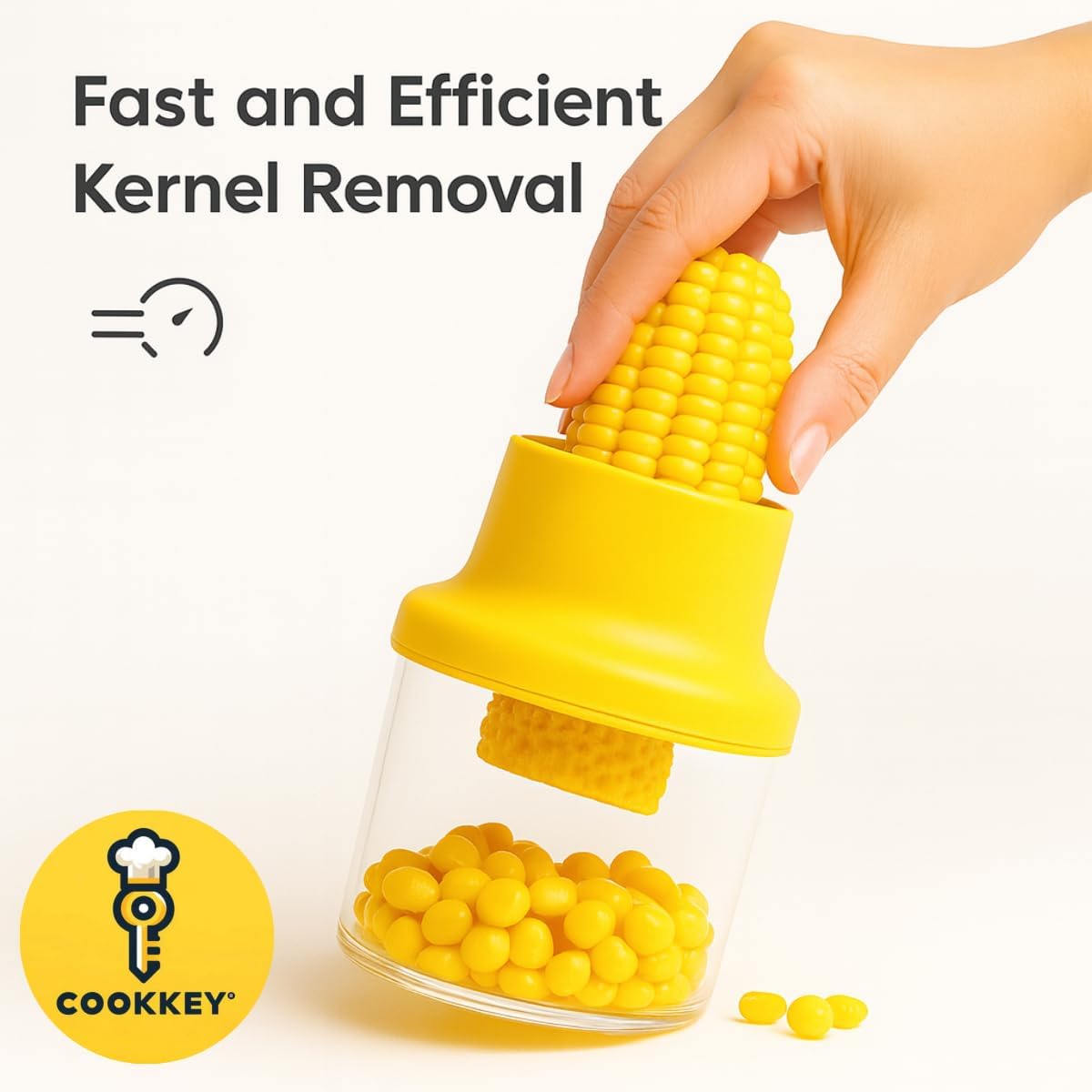 Corn Stripper & Peeler Tool with Built-In Bowl – Safe Non-Slip Handle, Fast Corn Kernel Cutter & Cob Remover, Multi-Purpose Grater for Corn, Ginger & Vegetables (Yellow) - COOKKEY