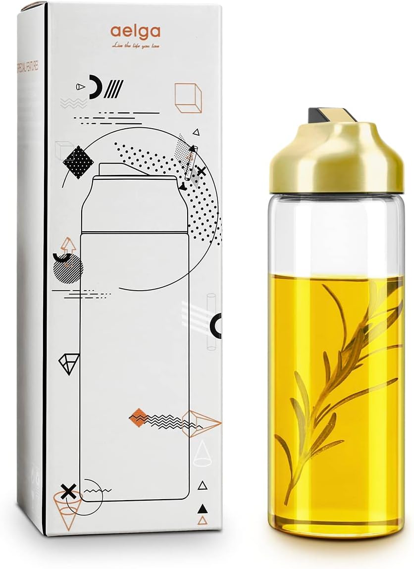 Aelga Olive Oil Dispenser - 14 OZ Glass Oil and Vinegar Dispenser Bottles Set for Kitchen No Drip-Set of 2