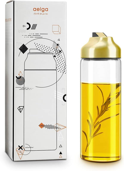 Aelga Olive Oil Dispenser - 14 OZ Glass Oil and Vinegar Dispenser Bottles Set for Kitchen No Drip-Set of 2