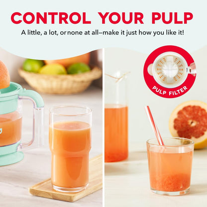 Dash Dual Electric Citrus Juicer Machine - Orange Juicer and Lemon Squeezer with Auto-Reversing Reamer, Adjustable Pulp Control, Mess-Free Spout, 20 oz Juice Container-Lime Squeezer for Home-White
