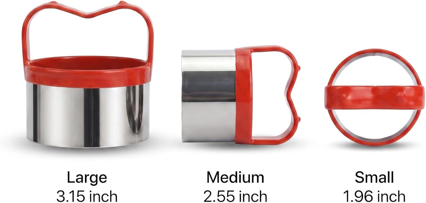 3Pcs Round Cookie Cutters with Handle, Circle Biscuit Cutter for Baking, Dough Cutter, Metal Cookie Cutters, Coated and Soft PVC for Protection