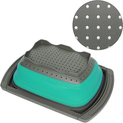 Qimh Colander Collapsible, Over The Sink Veggies/Fruit 6-Quart Strainers and Colanders with Extendable Handles, Folding Strainer for Kitchen