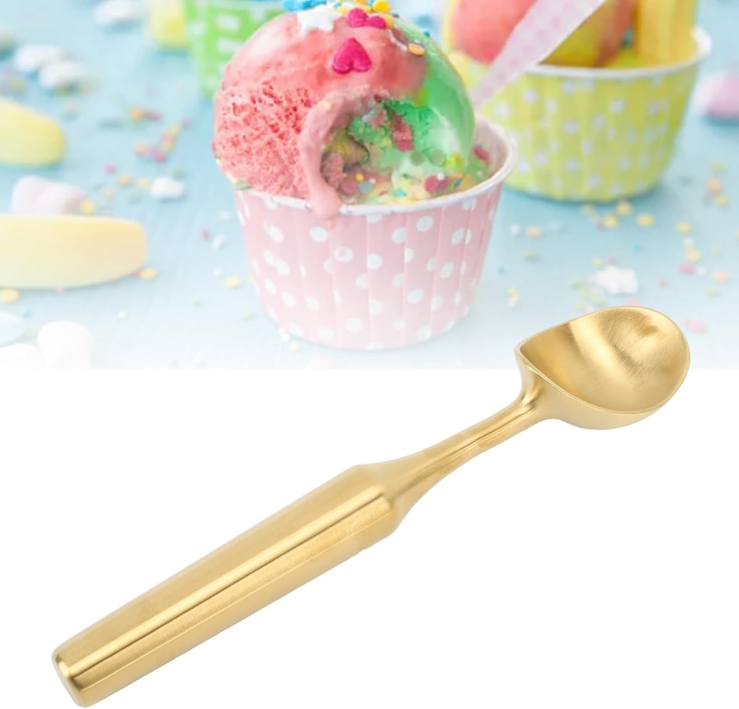 Yunseity Ice Cream Scoop, Melon Baller, Easy Demoulding Made of 304 Stainless Steel for The Kitchen (Gold)