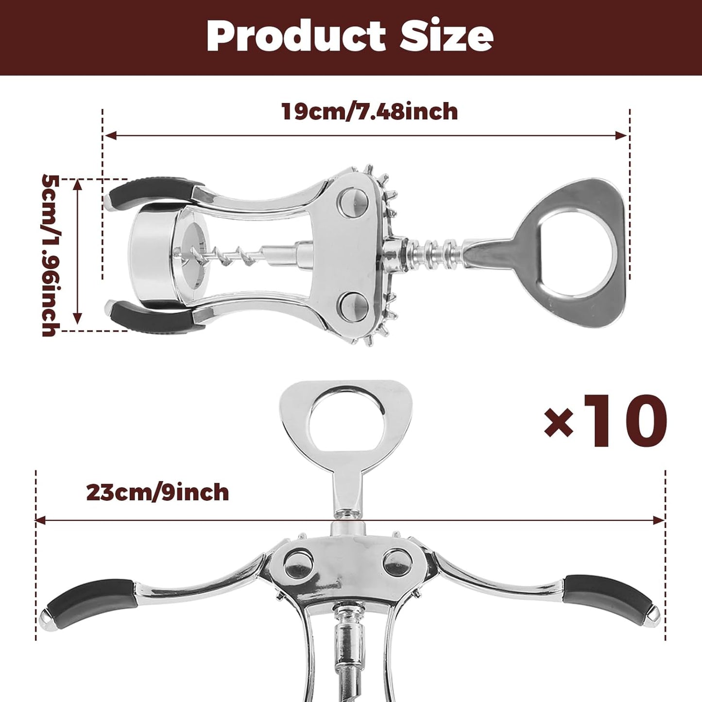 10PCS Wing Corkscrew Wine Opener Bulk,2IN1 Cork Screw Wine Bottle Opener Manual with Beer Bottles Opener Stainless Steel Wine Openers Tool for Wedding Party Favors Groomsmen Waiters Bartenders Servers
