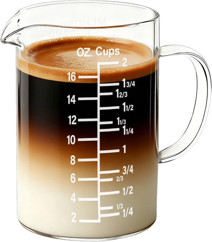 BCnmviku Graduated Glass Measuring Cup 16Oz/2Cups/500ml Easy to Read V-Shaped Spout - High Borosilicate Glass Measuring Cup for Kitchen or Dining (BC-500-oz)
