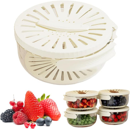 Multi-Functional Fruit and Vegetable Washing Bowl, Fruit Strainer Container with Lid, 2 In 1 Sealed Drainer Basket, Drainer and Freshness Basket, Kitchen Tool with Foldable Handle (White 2pcs)