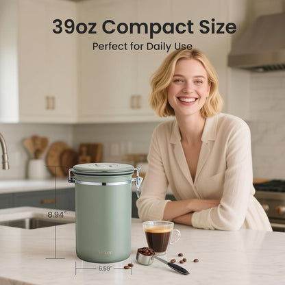 Veken Coffee Canister, Airtight Stainless Steel Kitchen Food Storage Container with Date Tracker and Scoop for Beans, Grounds, Tea, Flour, Cereal, Sugar, Cookie, 16OZ, Cream