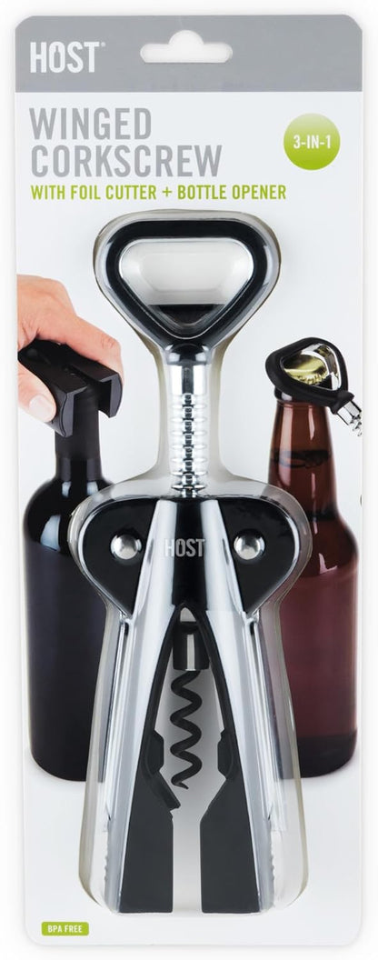 HOST Winged Corkscrew, Non-Stick Worm And Bottle Opener, 2-Blade Foil Cutter