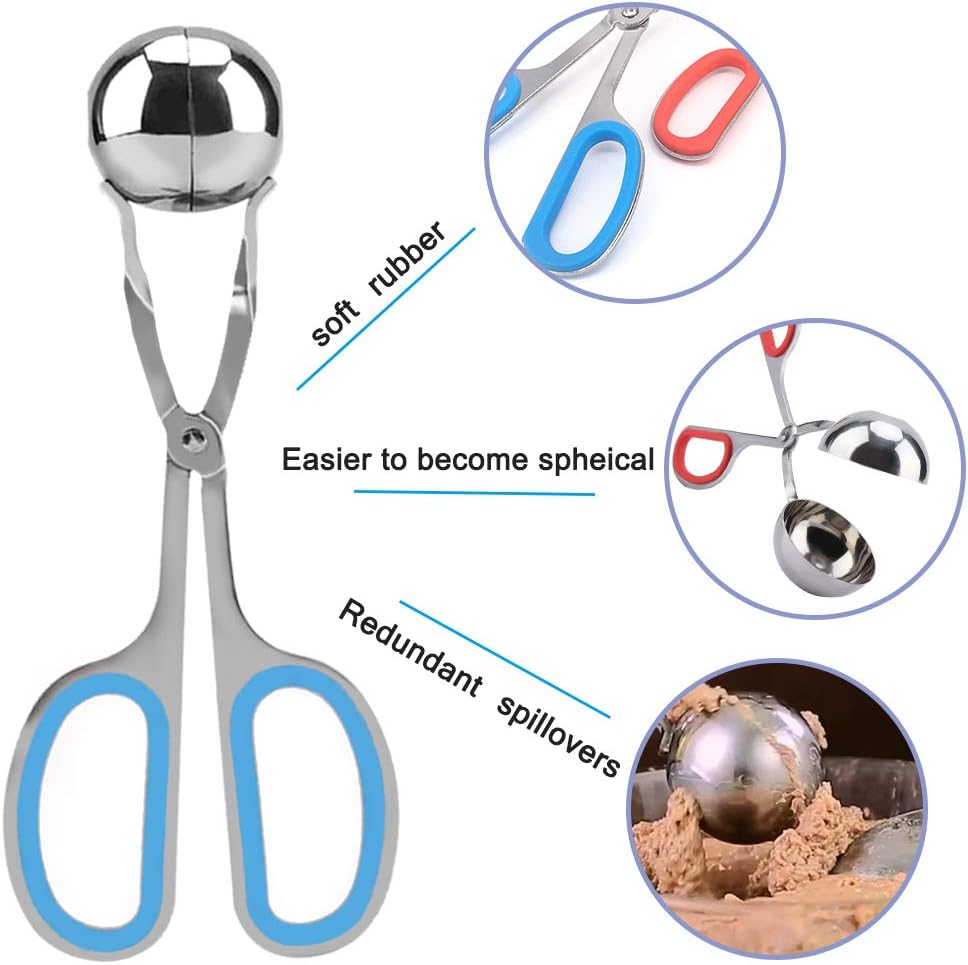 3 Pcs Stainless Steel Meat Ballers, AIFUDA Nonstick Meatball Scoop Ball Maker Ice Tongs for Cake Pop, Ice Cream Scoop, Fruit, Cookie Dough, Melon