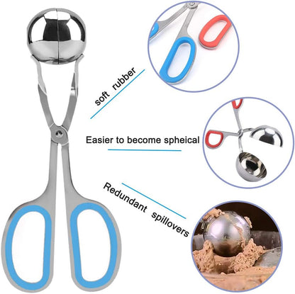3 Pcs Stainless Steel Meat Ballers, AIFUDA Nonstick Meatball Scoop Ball Maker Ice Tongs for Cake Pop, Ice Cream Scoop, Fruit, Cookie Dough, Melon