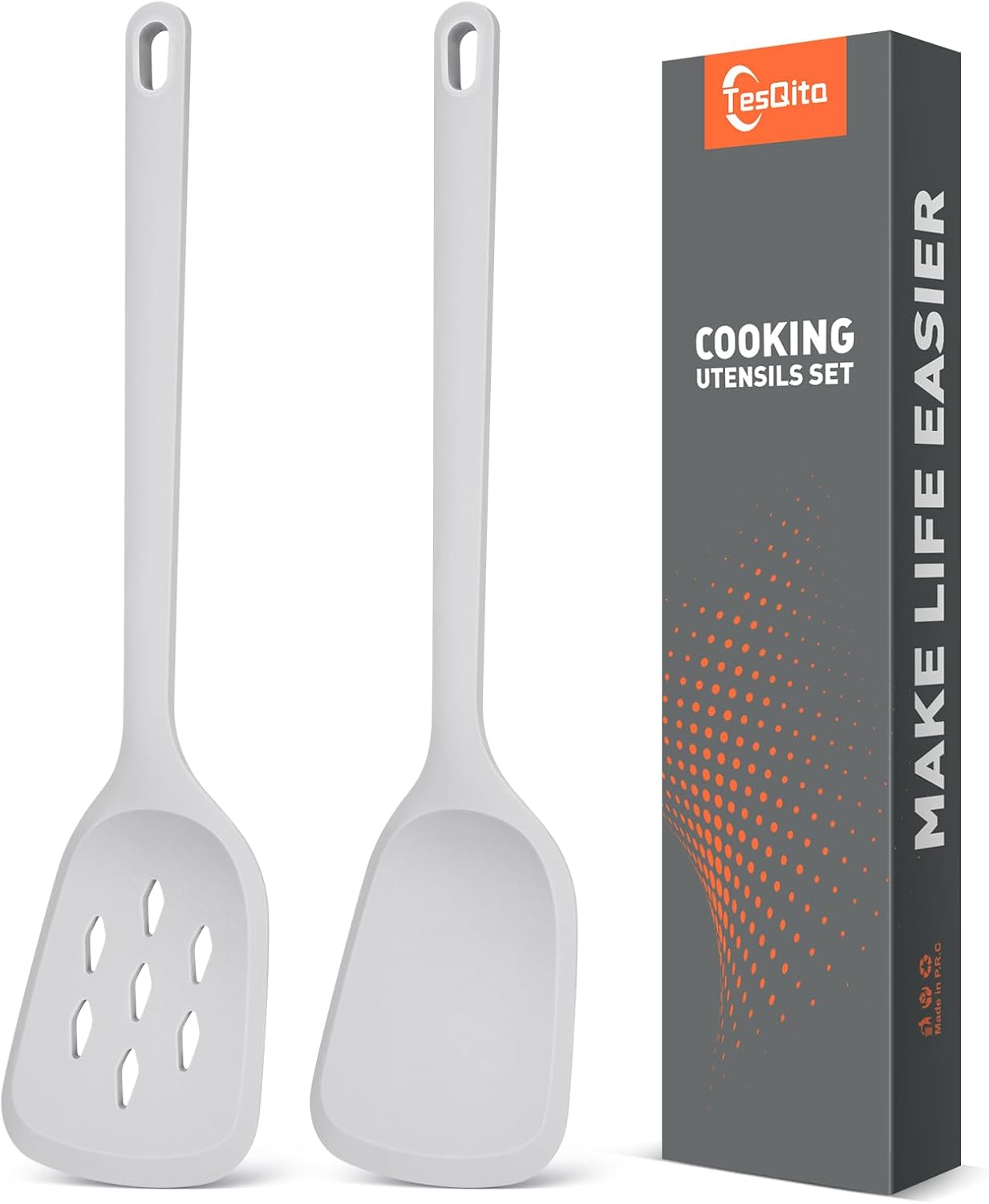 Silicone Cooking Spatula&Slotted Spatulas, Pack of 2,Solid Turner Kitchen Utensils Set for Cooking,Frying, Baking, Flipping, Turning,Heat Resistant 450℉ (Green)