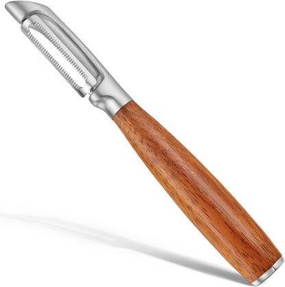 Serrated Blade Premium I Type 304 Stainless Steel Multifunctional Kitchen Peeler Real Wood Handle Ultra Sharp Blade Vegetable Potato Apple（Agarwood）