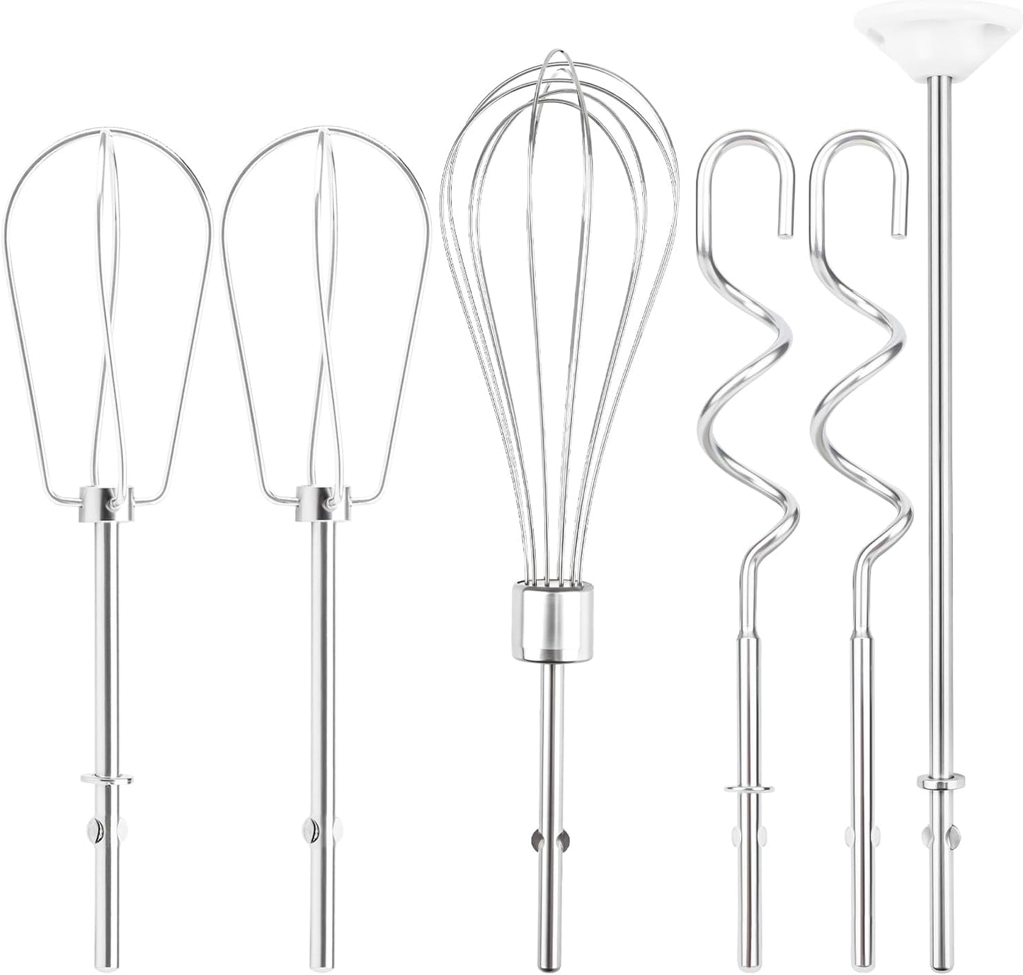 6 Pcs Hand Mixer Beater Attachments for KitchenAid Hand Mixers KHM3 KHM5 KHM7 KHM9, Stainless Steel Hand Mixer Beaters, Whisk, Blending Rod and Dough Hooks