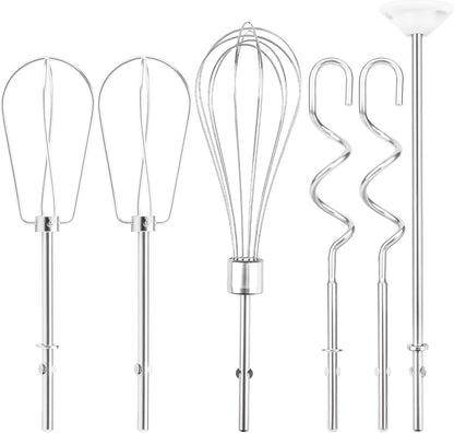 6 Pcs Hand Mixer Beater Attachments for KitchenAid Hand Mixers KHM3 KHM5 KHM7 KHM9, Stainless Steel Hand Mixer Beaters, Whisk, Blending Rod and Dough Hooks