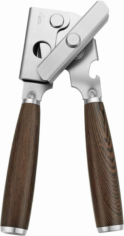 Upgraded Efficient Manual Can Opener - Selected Solid Wood Handle, Sharp and Smooth Blade Edge, Portable Design, Easy-Open Large Knob, Versatile for Various Bottle Caps（Rosewood）
