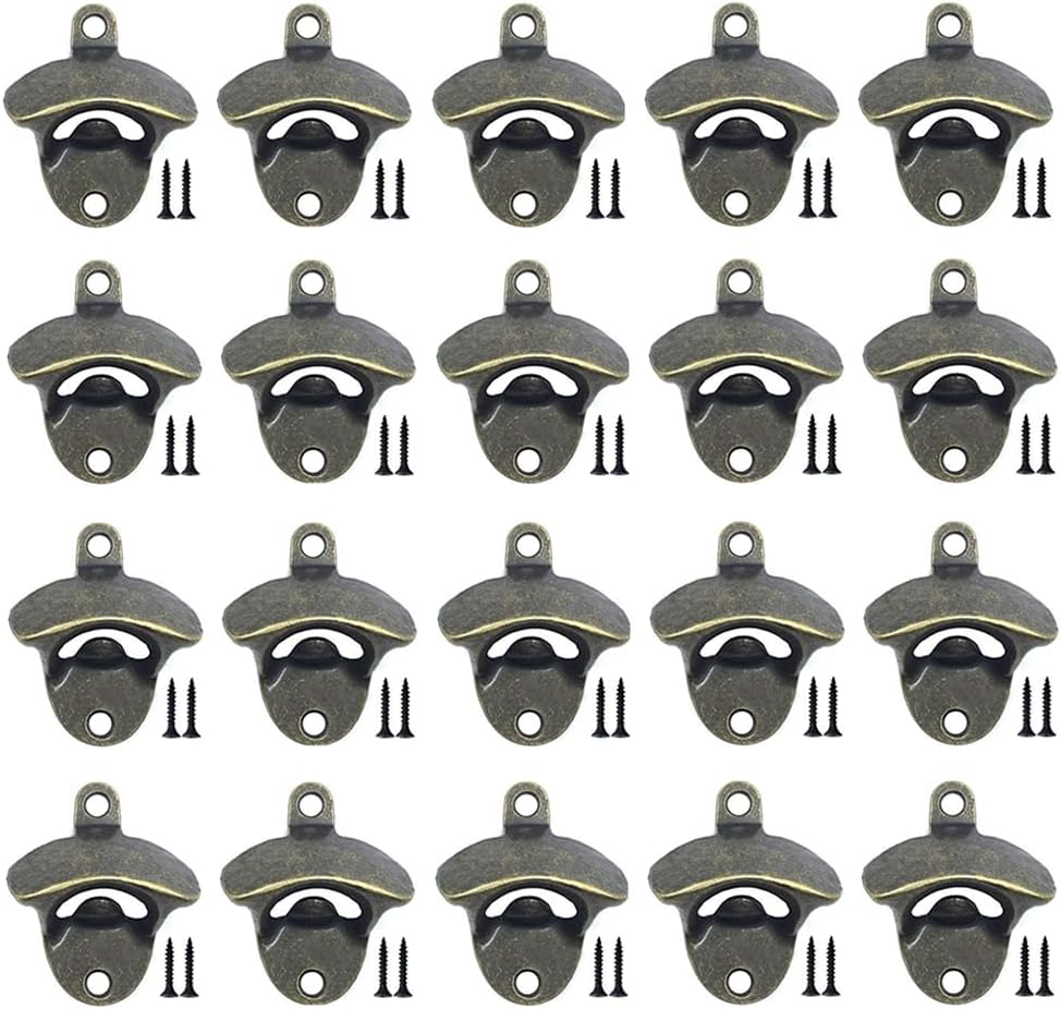 ANSLYQA 20 Pack Bottle Opener Wall Mounted, Vintage Beer Bottle Opener with Screws for Bars KTV Hotels Homes, (Bronze)