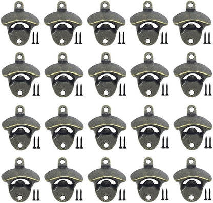 ANSLYQA 20 Pack Bottle Opener Wall Mounted, Vintage Beer Bottle Opener with Screws for Bars KTV Hotels Homes, (Bronze)