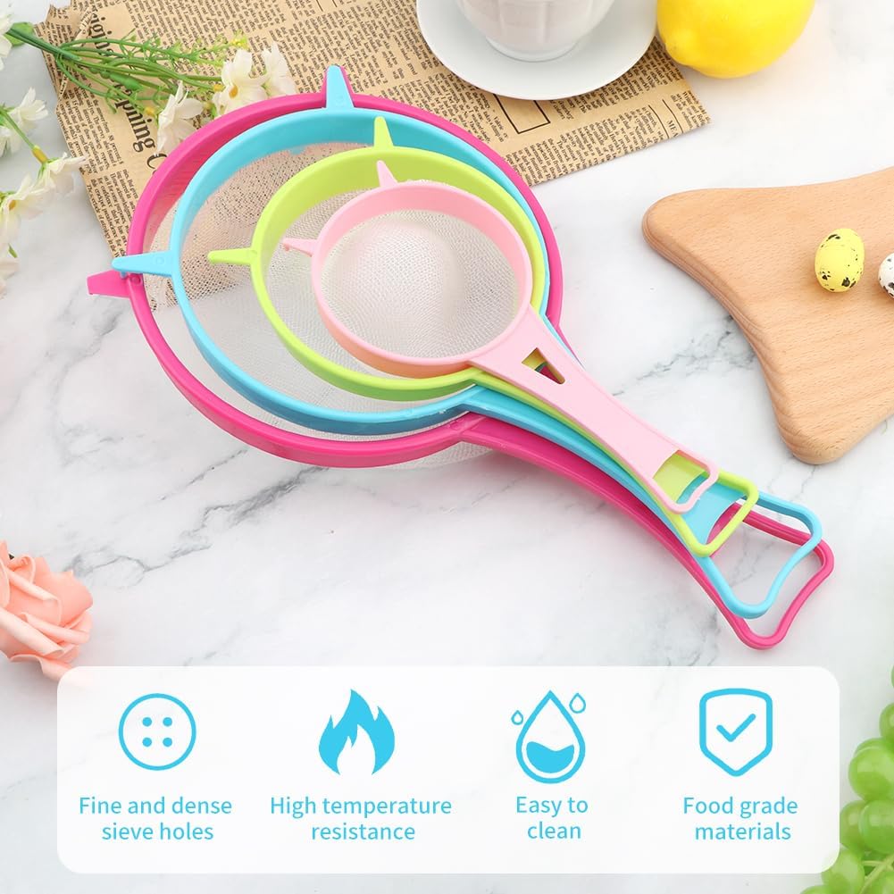 4Pcs/Set Fine Mesh Strainer Set, Kitchen Plastic Flour Colander Set, Solid-Liquid Separator Gadget with Non Slip Handles, for Yogurt Baking Kitchen Kefir Tea Juice Pasta(size:4pcs/set)