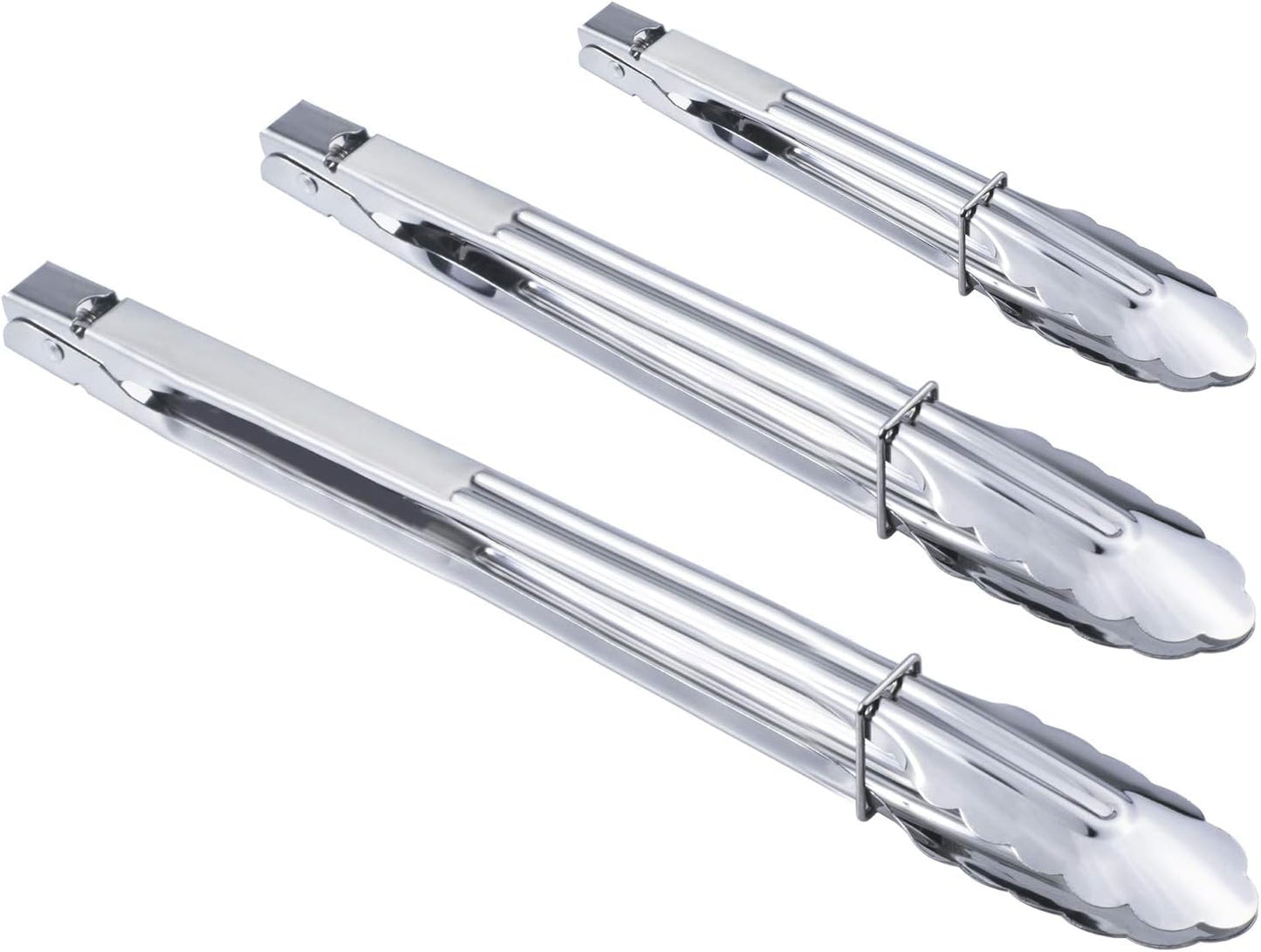 HINMAY Stainless Steel Kitchen Tongs Set Metal Cooking Tongs (7 9 12 Inch 3 Pieces)