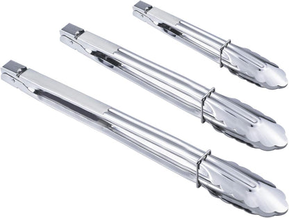 HINMAY Stainless Steel Kitchen Tongs Set Metal Cooking Tongs (7 9 12 Inch 3 Pieces)