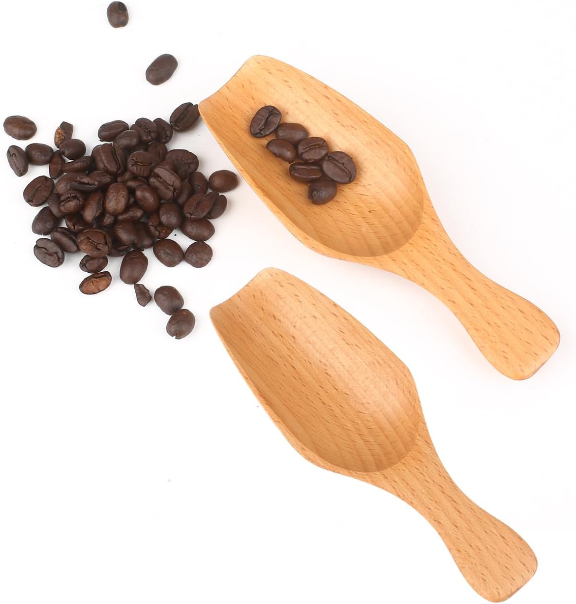 Coffee Scoop Set, 2 PCS 304 Stainless Steel Wood Handle Coffee Measuring Spoons, 15ml & 30ml for Ground Espresso Beans, Long Wooden Handle Scoop Kitchen Utensil for Scooping