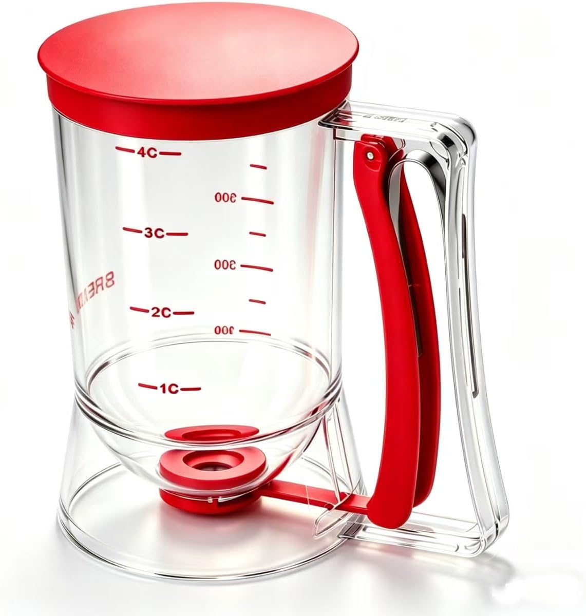 BBSTARZ Pancake Batter Dispenser – 4-Cup Batter Dispenser with Squeeze Handle & Measuring Marks for Pancakes, Waffles, Muffins, Crepes & Cupcakes – Baking Tool(Red)