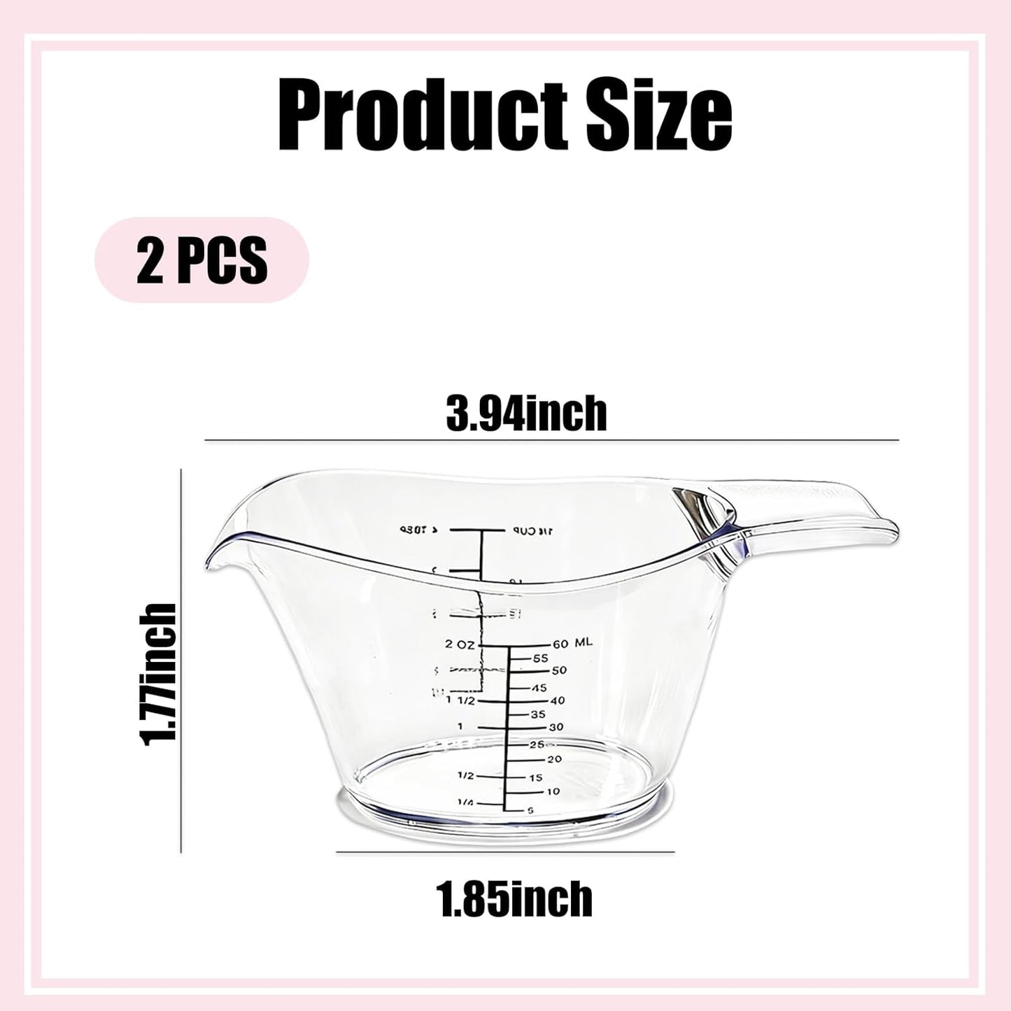 2 Pack Small Measuring Cups, 2 Oz Mini Measuring Cup With Tsp/Tbsp/Oz/Ml Markings Clear Easy-Read Scale For Kitchen Resin DIY Beauty Mixing