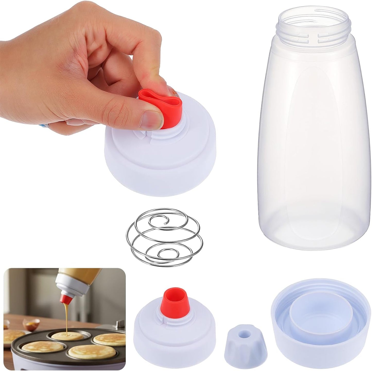 2-Pack Pancake Batter Dispenser and Mixer Bottles with Whisk Balls, 1000ml Large Capacity Squeeze Bottle for Pancakes, Cupcakes, Muffins, Crepes - Dishwasher Safe Baking Tool