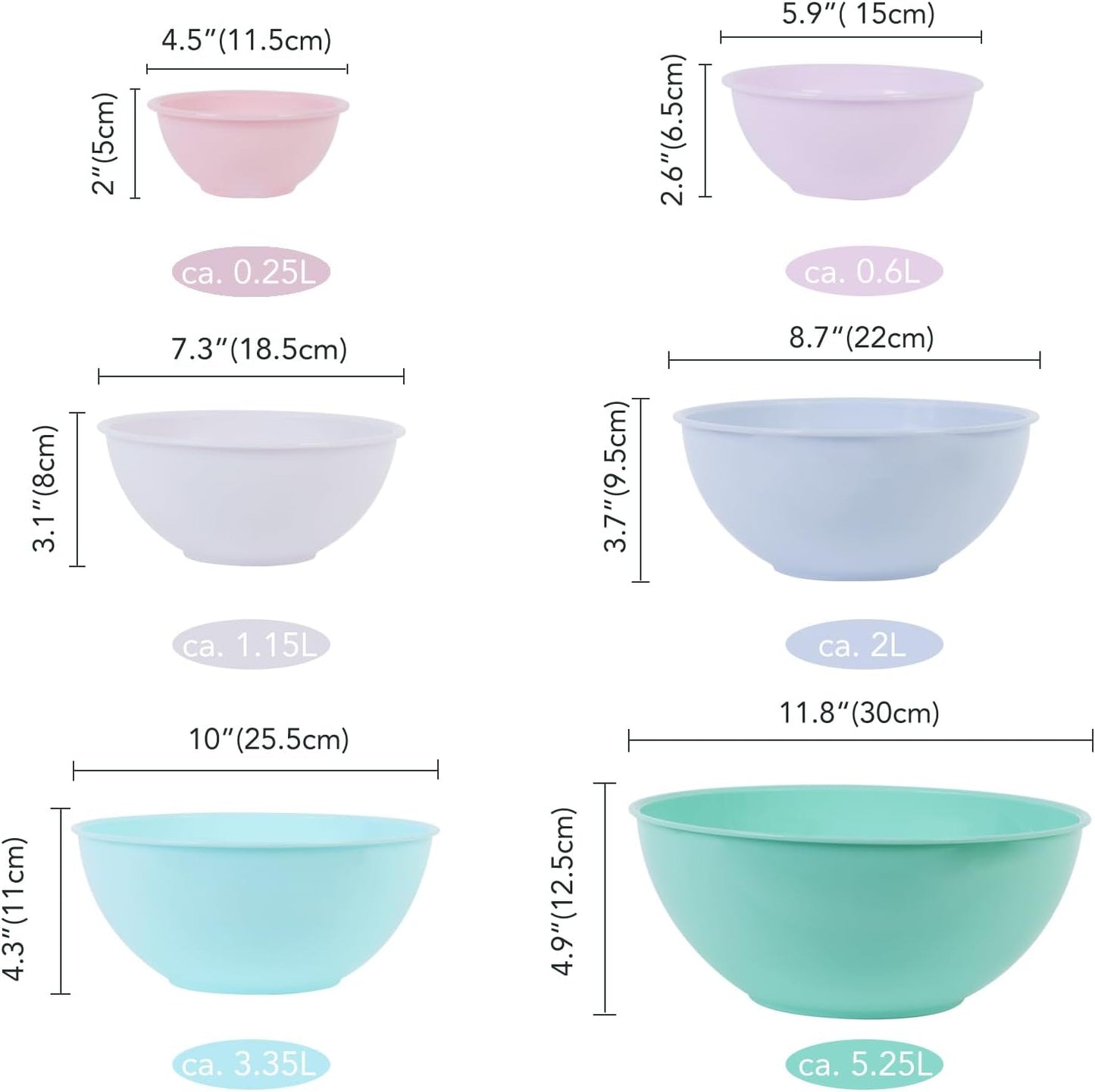 BoxedHome BPA Free Plastic Round Mixing Bowl with Lids, 12 Pack Nesting Bowls with Lids Set, Microwave and Dishwasher Safe Prep & Serving Bowls Great for Mixing, Baking, Serving (Pink, 12pcs)