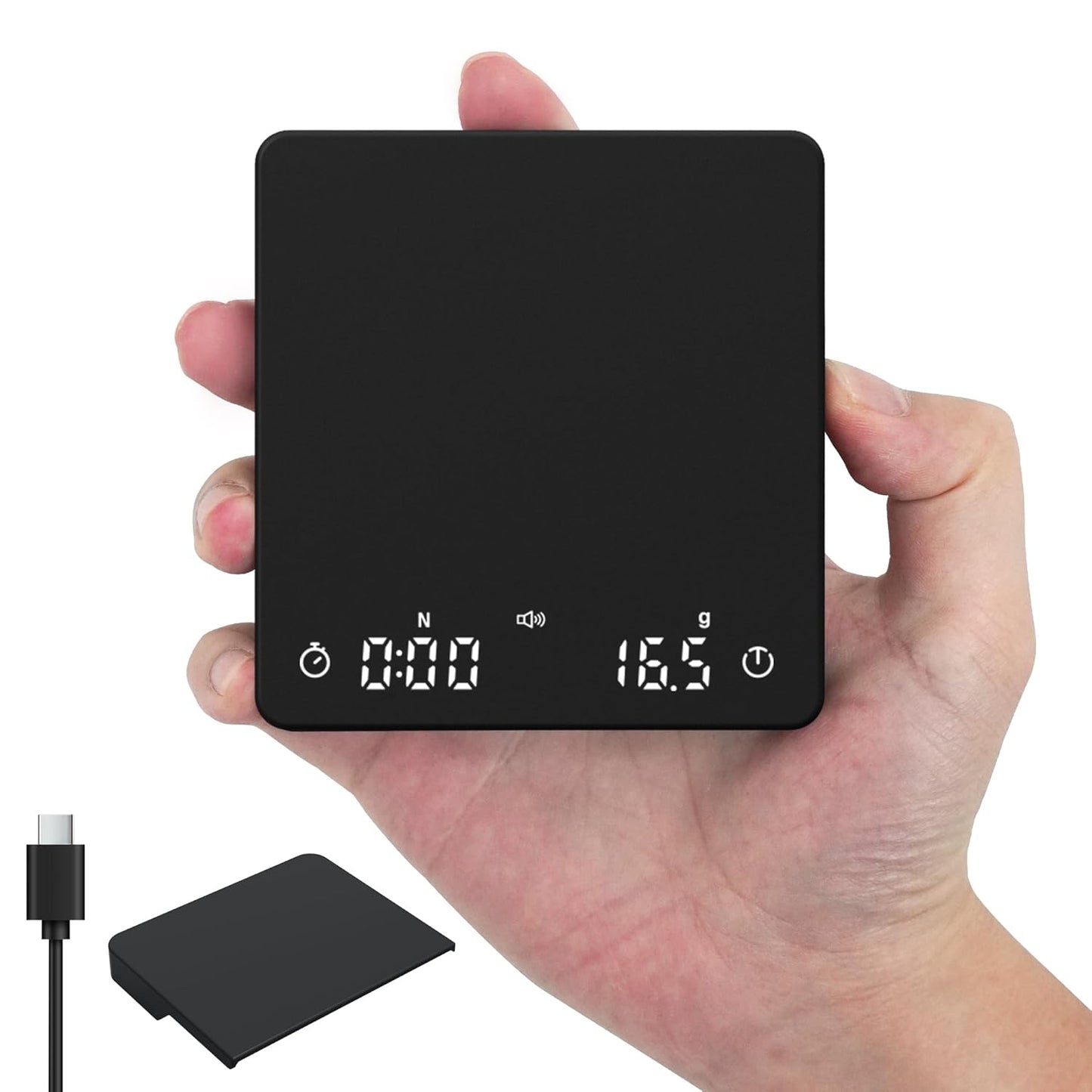 Coffee Scale, Espresso Scale, Weigh Digital Kitchen Scale with Timer, 2kg/0.1g Rechargeable Scale, Ratios & Flow Rate Display, Barista-Grade for Pour-Over, Espresso, French Press – Black
