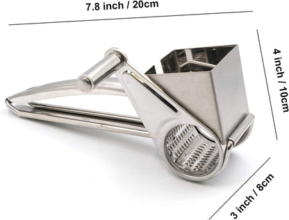 Mayata 1set Cheese Cutter Slicer Shredder with 3 Interchanging Rotary Ultra Sharp Cylinders Stainless Steel Drums & Slicer