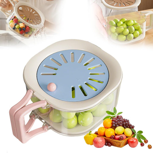 2-in-1 Draining and Preservation Basket,Multifunctional Fruit and Vegetable Washing Bowl with Handle Fruit Strainer Container and Lid for Kitchen Fridge Outdoor Picnic Camping (Brown)