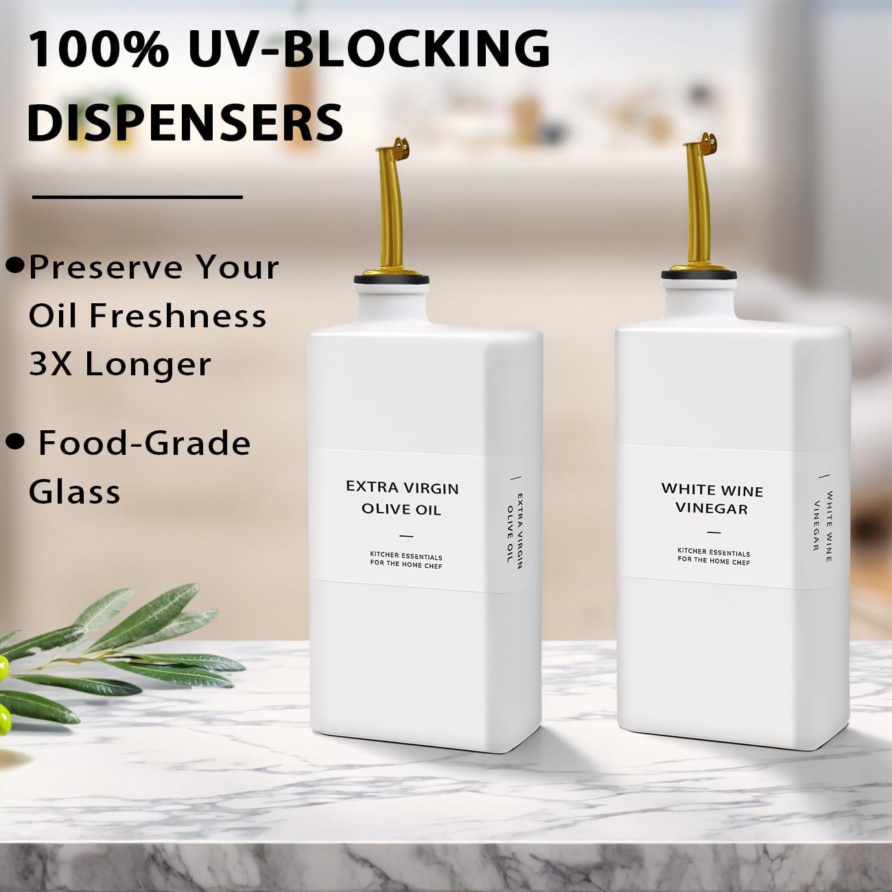 Olive Oil Dispenser Bottle for Kitchen 16.9oz, UV-Blocking Oil and Vinegar Dispenser Set, Soy Sauce Dispenser, Space Saving Design for Countertop (Green, 2pcs)